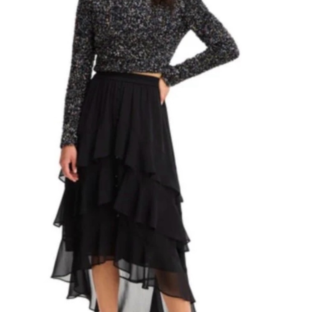Chic Black Ruffled Midi Skirt